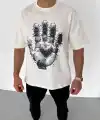 Erkek Baskılı T-Shirt Kısa Kol Bisiklet Yaka Regular Fit Rahat Kalıp Günlük Tişört - Beyaz