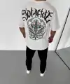 Erkek Baskılı T-Shirt Kısa Kol Bisiklet Yaka Regular Fit Rahat Kalıp Günlük Tişört - Beyaz