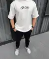 Erkek Baskılı T-Shirt Kısa Kol Bisiklet Yaka Regular Fit Rahat Kalıp Günlük Tişört - Beyaz