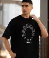 Erkek Baskılı T-Shirt Kısa Kol Bisiklet Yaka Regular Fit Rahat Kalıp Günlük Tişört - Siyah
