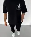 Erkek Baskılı T-Shirt Kısa Kol Bisiklet Yaka Regular Fit Rahat Kalıp Günlük Tişört - Siyah