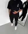 Erkek Baskılı T-Shirt Kısa Kol Bisiklet Yaka Regular Fit Rahat Kalıp Günlük Tişört - Siyah