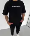 Erkek Baskılı T-Shirt Kısa Kol Bisiklet Yaka Regular Fit Rahat Kalıp Günlük Tişört - Siyah