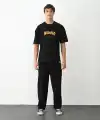 Erkek Baskılı T-Shirt Kısa Kol Bisiklet Yaka Regular Fit Rahat Kalıp Günlük Tişört - Siyah