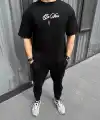 Erkek Baskılı T-Shirt Kısa Kol Bisiklet Yaka Regular Fit Rahat Kalıp Günlük Tişört - Siyah
