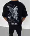Erkek Baskılı T-Shirt Kısa Kol Bisiklet Yaka Regular Fit Rahat Kalıp Günlük Tişört - Siyah