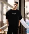 Erkek Baskılı T-Shirt Kısa Kol Bisiklet Yaka Regular Fit Rahat Kalıp Günlük Tişört - Siyah