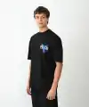 Erkek Baskılı T-Shirt Kısa Kol Bisiklet Yaka Regular Fit Rahat Kalıp Günlük Tişört - Siyah