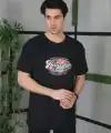 Erkek Baskılı T-Shirt Kısa Kol Bisiklet Yaka Regular Fit Rahat Kalıp Günlük Tişört - Siyah
