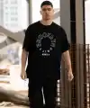 Erkek Baskılı T-Shirt Kısa Kol Bisiklet Yaka Regular Fit Rahat Kalıp Günlük Tişört - Siyah