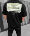 Erkek Baskılı T-Shirt Kısa Kol Bisiklet Yaka Regular Fit Rahat Kalıp Günlük Tişört - Siyah