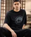 Erkek Baskılı T-Shirt Kısa Kol Bisiklet Yaka Regular Fit Rahat Kalıp Günlük Tişört - Siyah