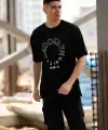 Erkek Baskılı T-Shirt Kısa Kol Bisiklet Yaka Regular Fit Rahat Kalıp Günlük Tişört - Siyah