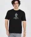 Erkek Baskılı T-Shirt Kısa Kol Bisiklet Yaka Regular Fit Rahat Kalıp Günlük Tişört - Siyah