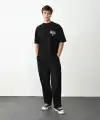 Erkek Baskılı T-Shirt Kısa Kol Bisiklet Yaka Regular Fit Rahat Kalıp Günlük Tişört - Siyah