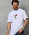 Erkek Baskılı T-Shirt Kısa Kol Bisiklet Yaka Regular Fit Rahat Kalıp Tişört -  Beyaz