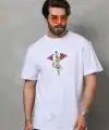 Erkek Baskılı T-Shirt Kısa Kol Bisiklet Yaka Regular Fit Rahat Kalıp Tişört -  Beyaz