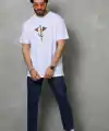 Erkek Baskılı T-Shirt Kısa Kol Bisiklet Yaka Regular Fit Rahat Kalıp Tişört -  Beyaz