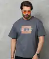 Erkek Baskılı T-Shirt Kısa Kol Bisiklet Yaka Regular Fit Rahat Kalıp Tişört -  Füme