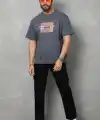 Erkek Baskılı T-Shirt Kısa Kol Bisiklet Yaka Regular Fit Rahat Kalıp Tişört -  Füme