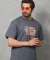 Erkek Baskılı T-Shirt Kısa Kol Bisiklet Yaka Regular Fit Rahat Kalıp Tişört -  Füme