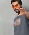 Erkek Baskılı T-Shirt Kısa Kol Bisiklet Yaka Regular Fit Rahat Kalıp Tişört -  Füme