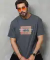 Erkek Baskılı T-Shirt Kısa Kol Bisiklet Yaka Regular Fit Rahat Kalıp Tişört -  Füme