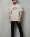 Erkek Baskılı T-Shirt Kısa Kol Bisiklet Yaka Regular Fit Rahat Kalıp Tişört -  Gri