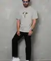 Erkek Baskılı T-Shirt Kısa Kol Bisiklet Yaka Regular Fit Rahat Kalıp Tişört -  Gri