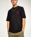 Erkek Baskılı T-Shirt Kısa Kol Bisiklet Yaka Regular Fit Rahat Kalıp Tişört - Siyah