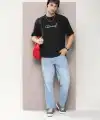 Erkek Baskılı T-Shirt Kısa Kol Bisiklet Yaka Regular Fit Rahat Kalıp Tişört - Siyah