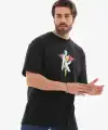 Erkek Baskılı T-Shirt Kısa Kol Bisiklet Yaka Regular Fit Rahat Kalıp Tişört -  Siyah