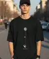 Erkek Baskılı T-Shirt Kısa Kol Bisiklet Yaka Regular Fit Rahat Kalıp Tişört - Siyah