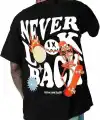 Erkek Baskılı T-Shirt Kısa Kol Bisiklet Yaka Regular Fit Rahat Kalıp Tişört - Siyah