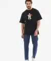 Erkek Baskılı T-Shirt Kısa Kol Bisiklet Yaka Regular Fit Rahat Kalıp Tişört -  Siyah