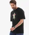 Erkek Baskılı T-Shirt Kısa Kol Bisiklet Yaka Regular Fit Rahat Kalıp Tişört -  Siyah