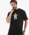 Erkek Baskılı T-Shirt Kısa Kol Bisiklet Yaka Regular Fit Rahat Kalıp Tişört -  Siyah