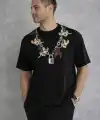 Erkek Baskılı T-Shirt Kısa Kol Bisiklet Yaka Regular Fit Rahat Tişört - Siyah