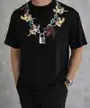Erkek Baskılı T-Shirt Kısa Kol Bisiklet Yaka Regular Fit Rahat Tişört - Siyah