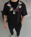 Erkek Baskılı T-Shirt Kısa Kol Bisiklet Yaka Regular Fit Rahat Tişört - Siyah