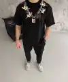 Erkek Baskılı T-Shirt Kısa Kol Bisiklet Yaka Regular Fit Rahat Tişört - Siyah