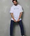 Erkek Baskılı T-Shirt Kısa Kol Bisiklet Yaka Regular Fit Tişört - Beyaz