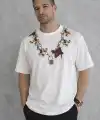 Erkek Baskılı T-Shirt Kısa Kol Bisiklet Yaka Regular Fit Tişört - Beyaz