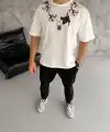 Erkek Baskılı T-Shirt Kısa Kol Bisiklet Yaka Regular Fit Tişört - Beyaz