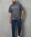 Erkek Baskılı T-Shirt Kısa Kol Bisiklet Yaka Regular Fit Tişört - Füme