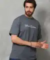 Erkek Baskılı T-Shirt Kısa Kol Bisiklet Yaka Regular Fit Tişört - Füme