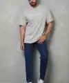 Erkek Baskılı T-Shirt Kısa Kol Bisiklet Yaka Regular Fit Tişört - Gri
