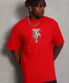 Erkek Baskılı T-Shirt Kısa Kol Bisiklet Yaka Regular Fit Tişört - Kırmızı