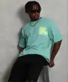 Erkek Baskılı T-Shirt Kısa Kol Bisiklet Yaka Regular Fit Tişört - Mint Yeşili
