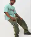 Erkek Baskılı T-Shirt Kısa Kol Bisiklet Yaka Regular Fit Tişört - Mint Yeşili